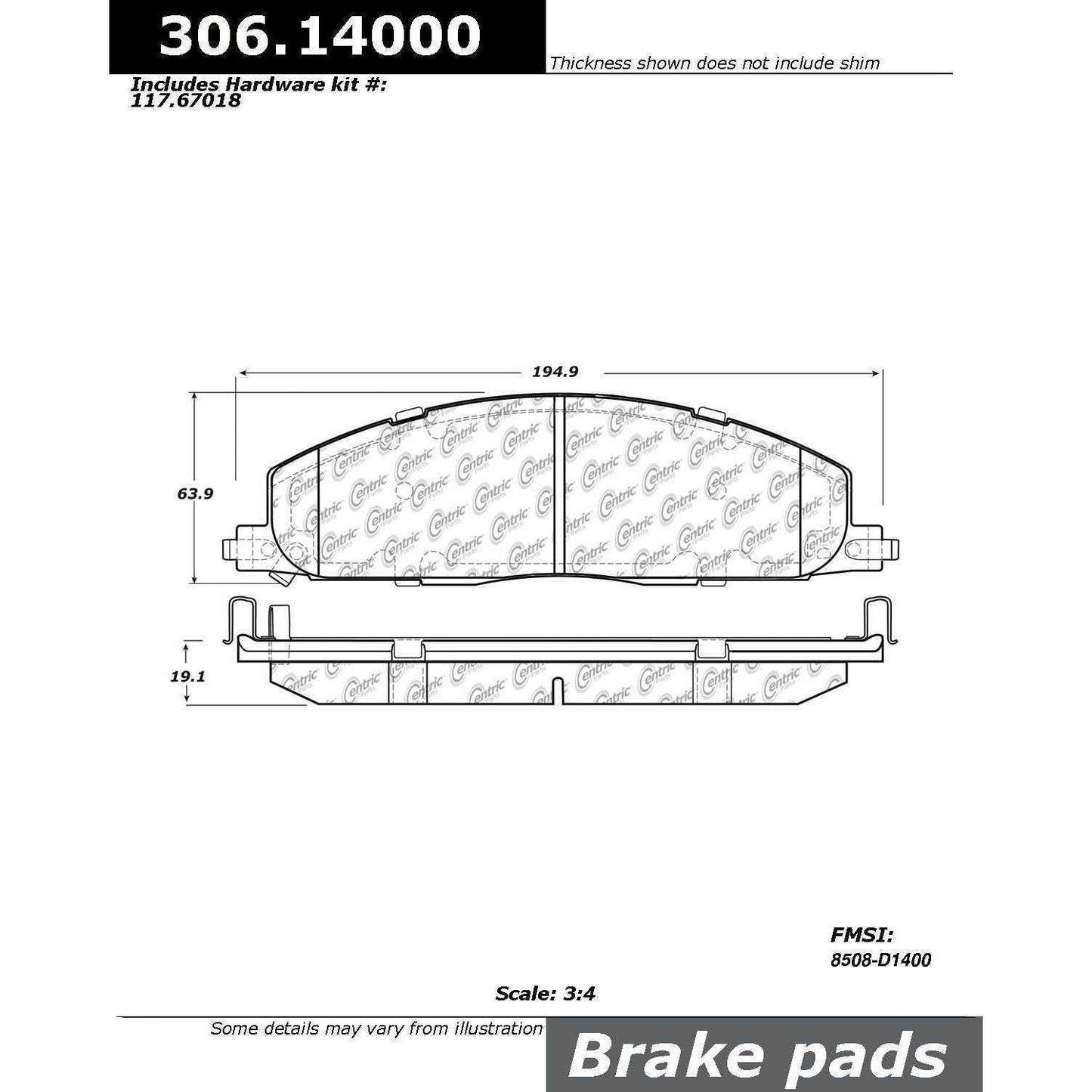 Centric Parts Disc Brake Pad Set Fleet Performance with Para-aramid Friction Compounds 306.14000