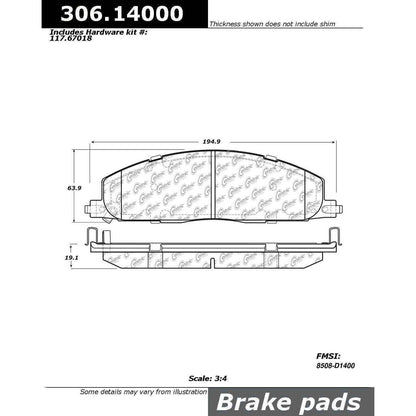 Centric Parts Disc Brake Pad Set Fleet Performance with Para-aramid Friction Compounds 306.14000