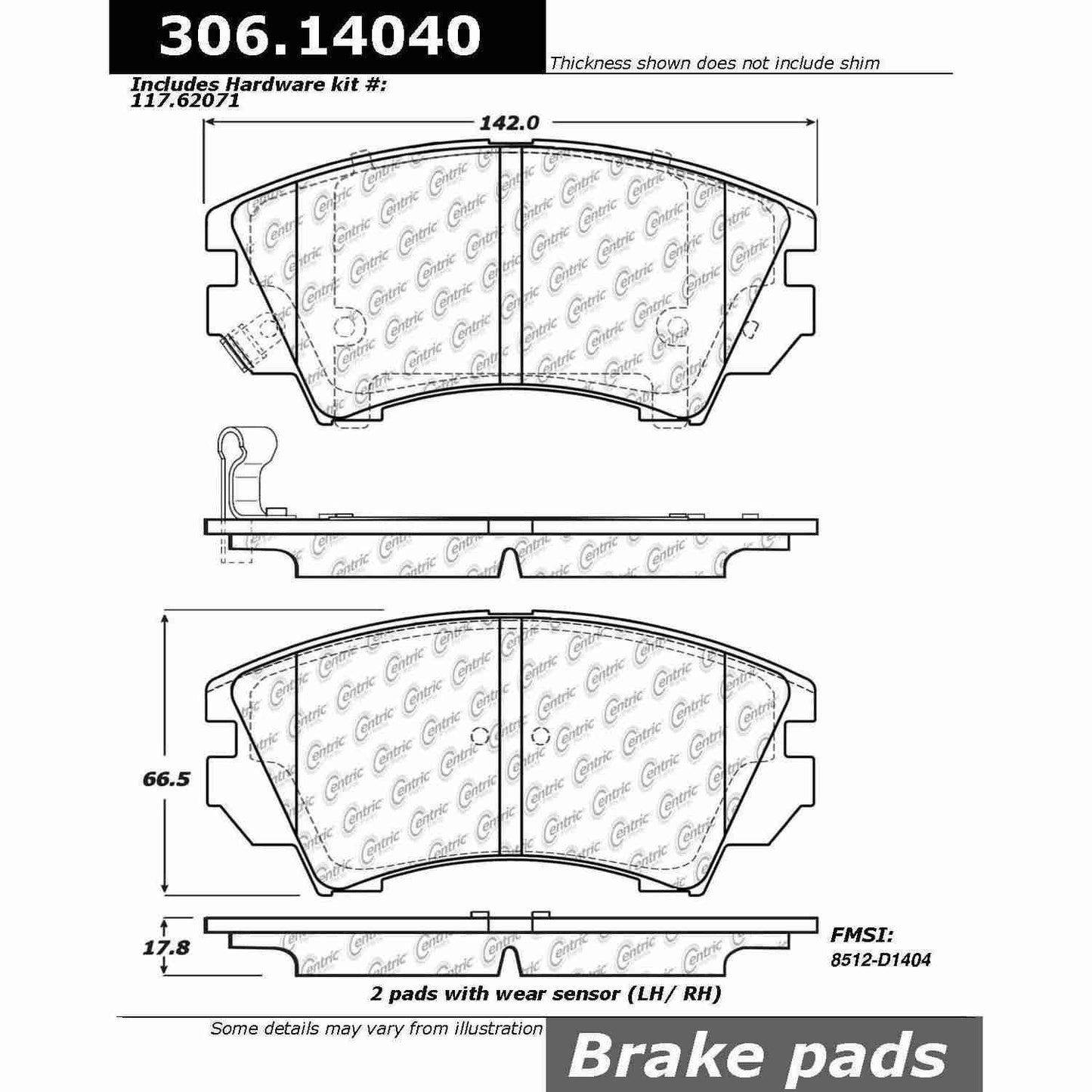 Centric Parts Disc Brake Pad Set Fleet Performance with Para-aramid friction compounds 306.14040