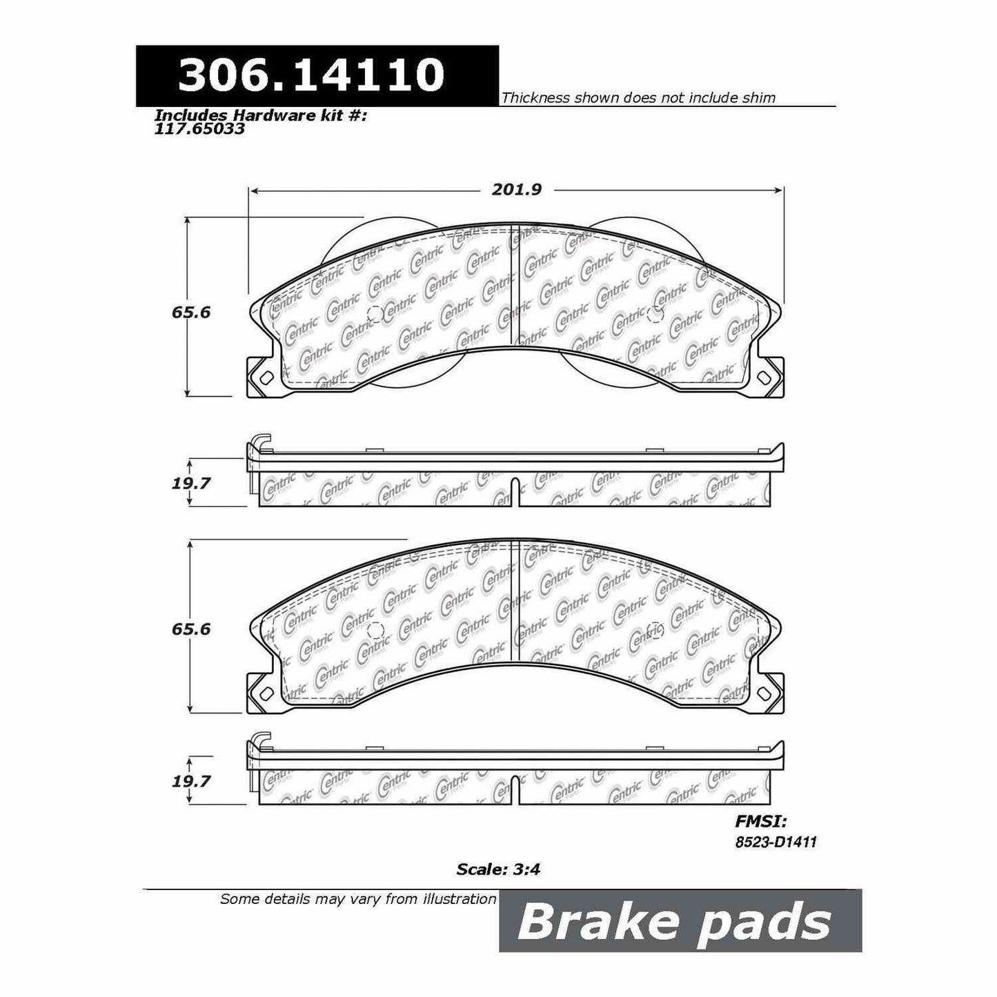 Centric Parts Fleet Performance Brake Pads with Hardware 306.14110