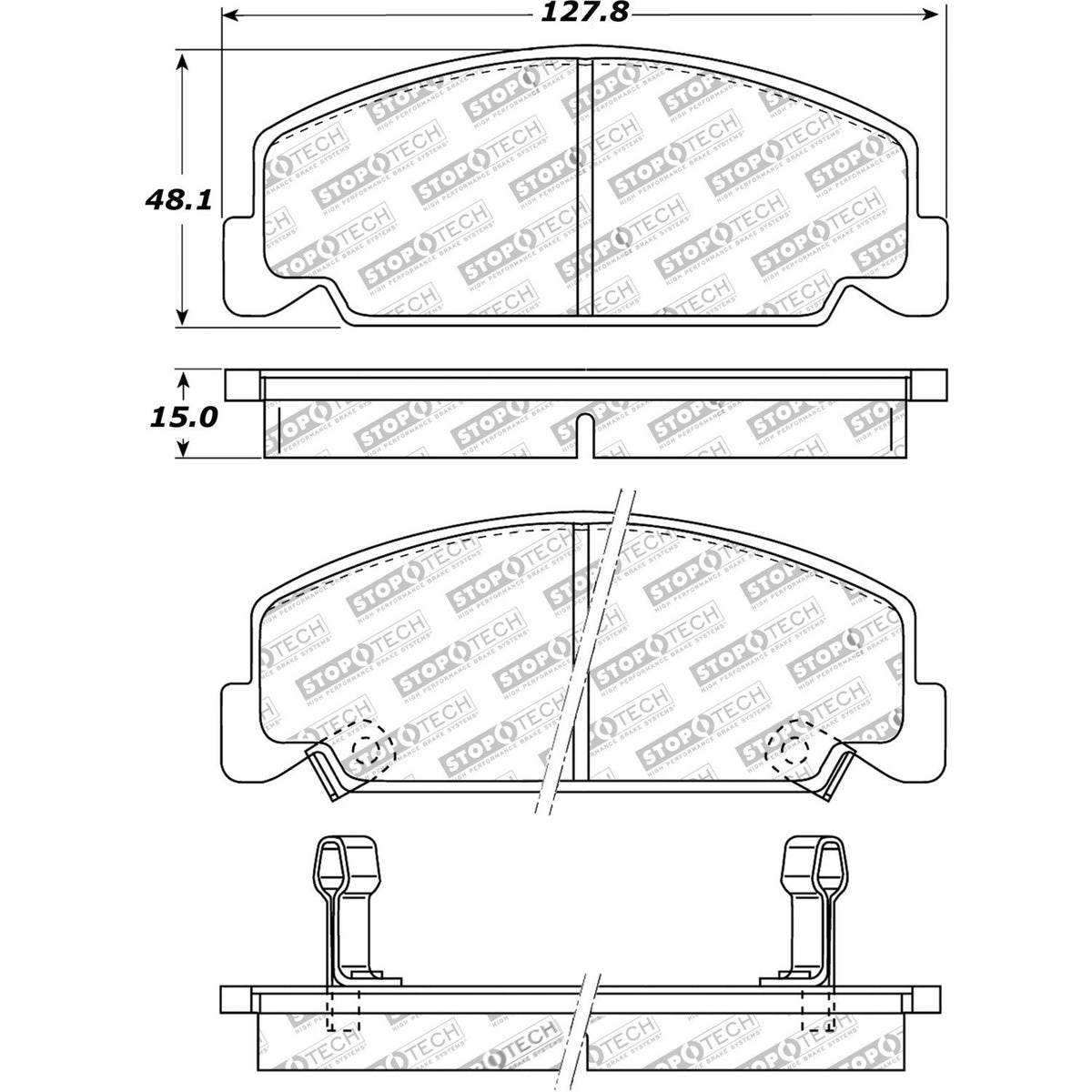 StopTech Street Brake Pads; Front With Shims
