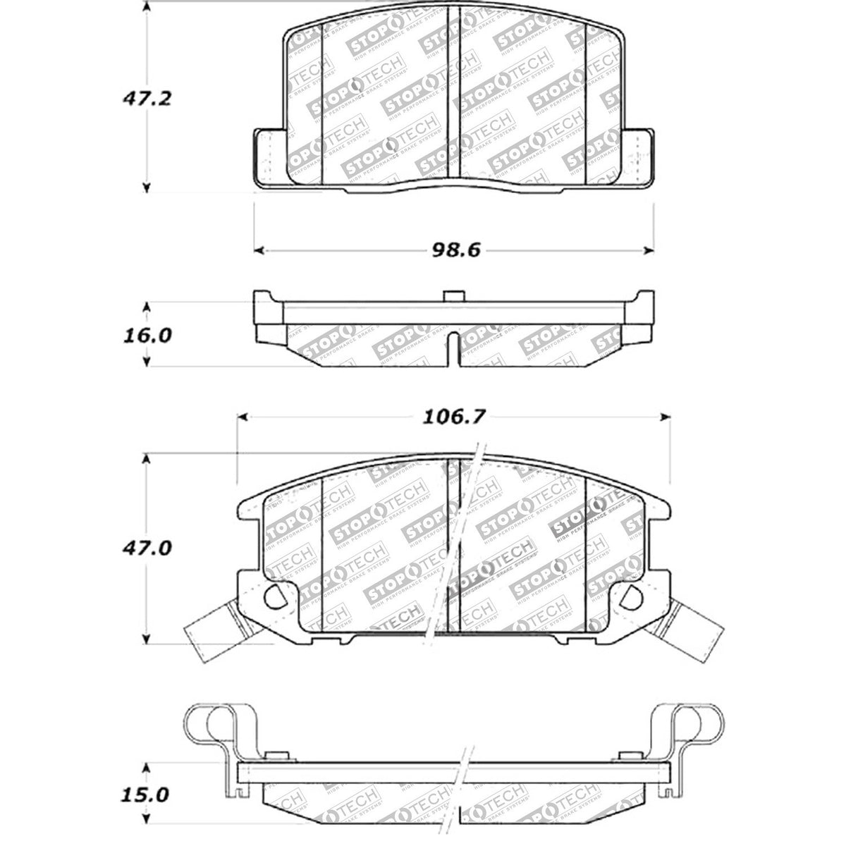 StopTech Street Brake Pads; Rear With Shims