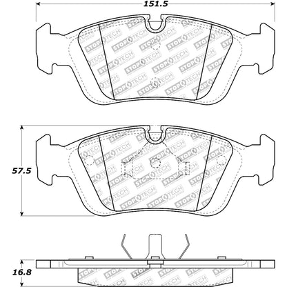 StopTech Street Brake Pads; Front With Shims