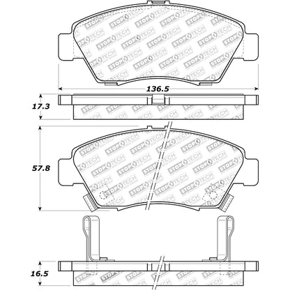 StopTech Street Brake Pads; Front With Shims