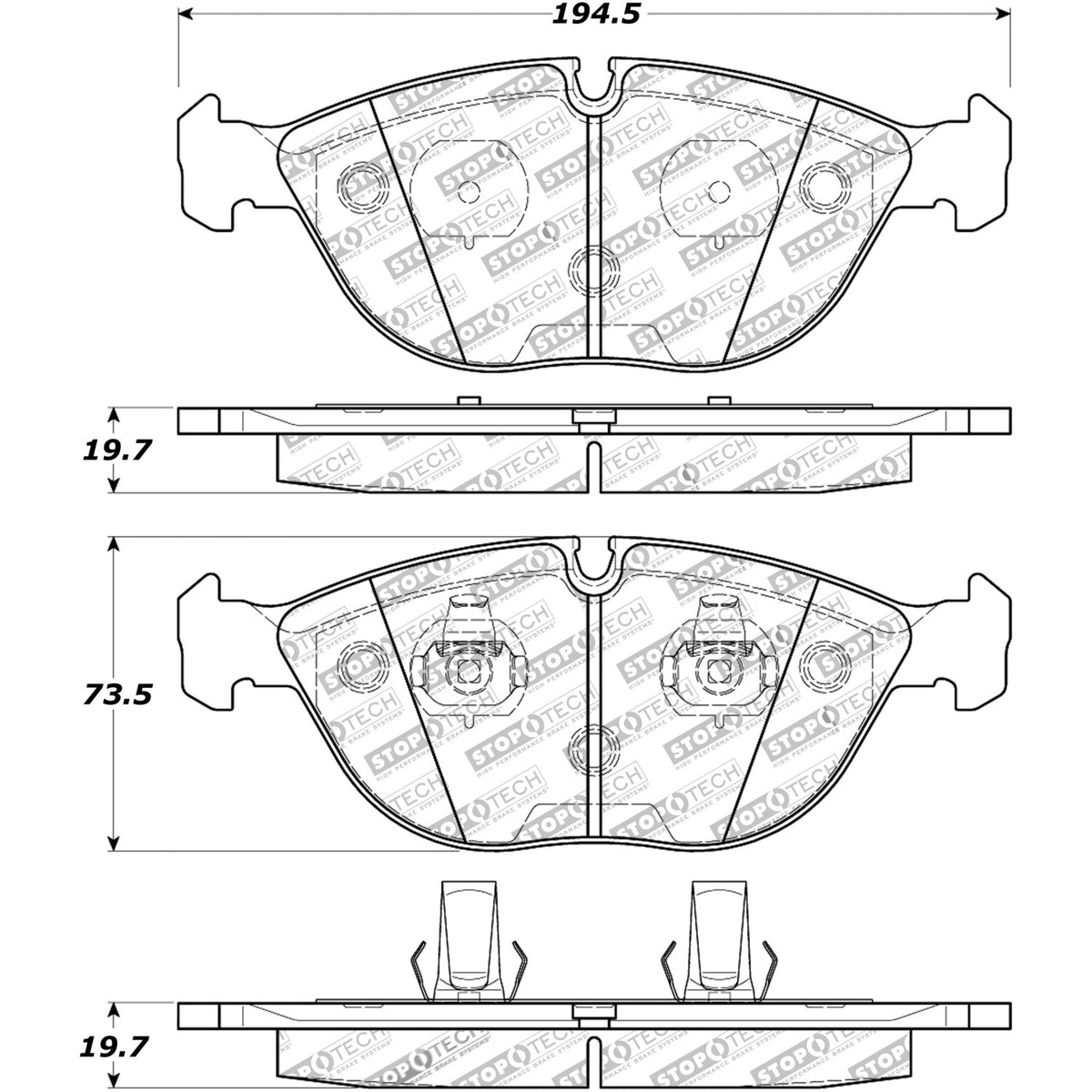 StopTech Street Brake Pads; Front With Shims