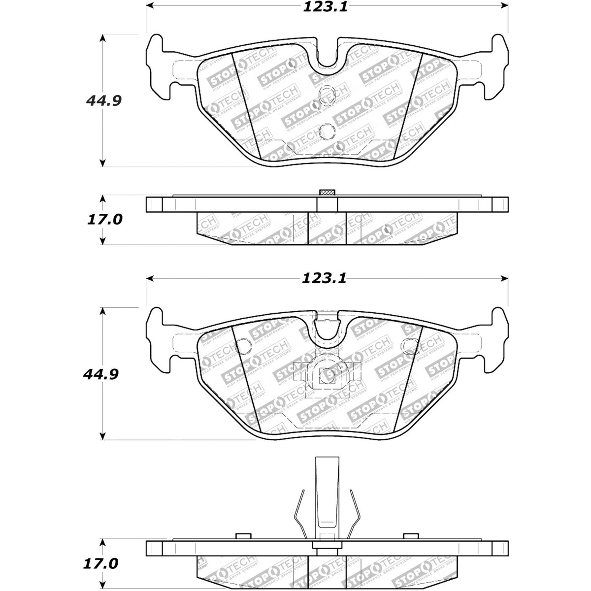 StopTech Street Brake Pads; Rear With Shims