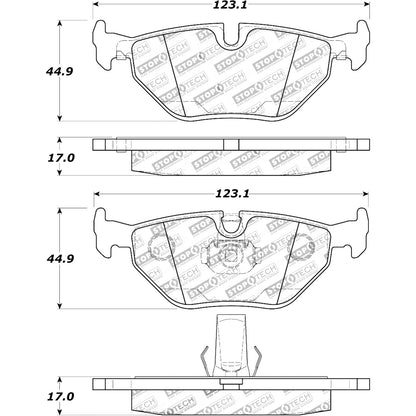 StopTech Street Brake Pads; Rear With Shims