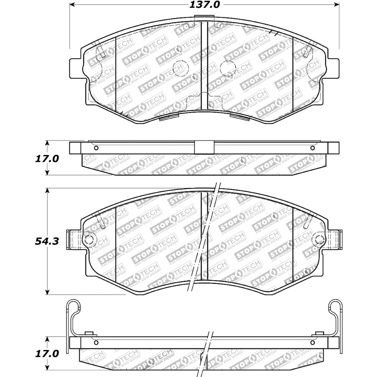StopTech Street Brake Pads; Front With Shims