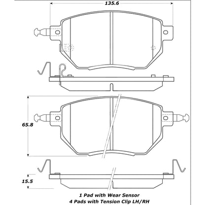 StopTech Street Brake Pads; Front With Shims