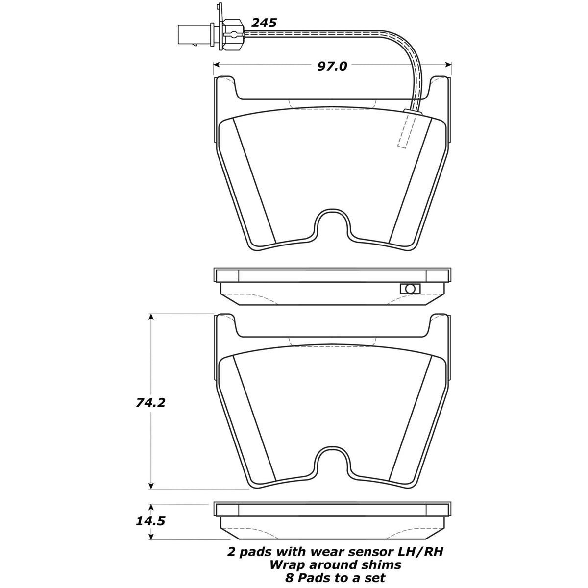 StopTech Street Brake Pads; Front With Shims