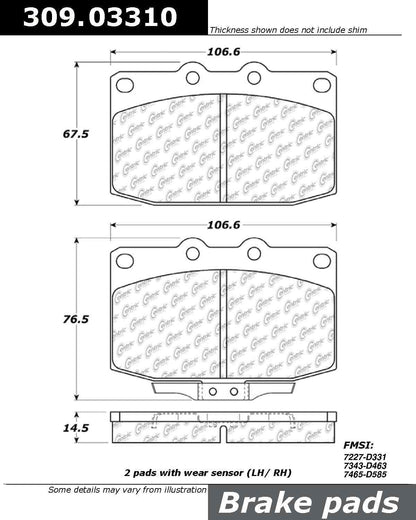 StopTech Sport Brake Pads With Shims
