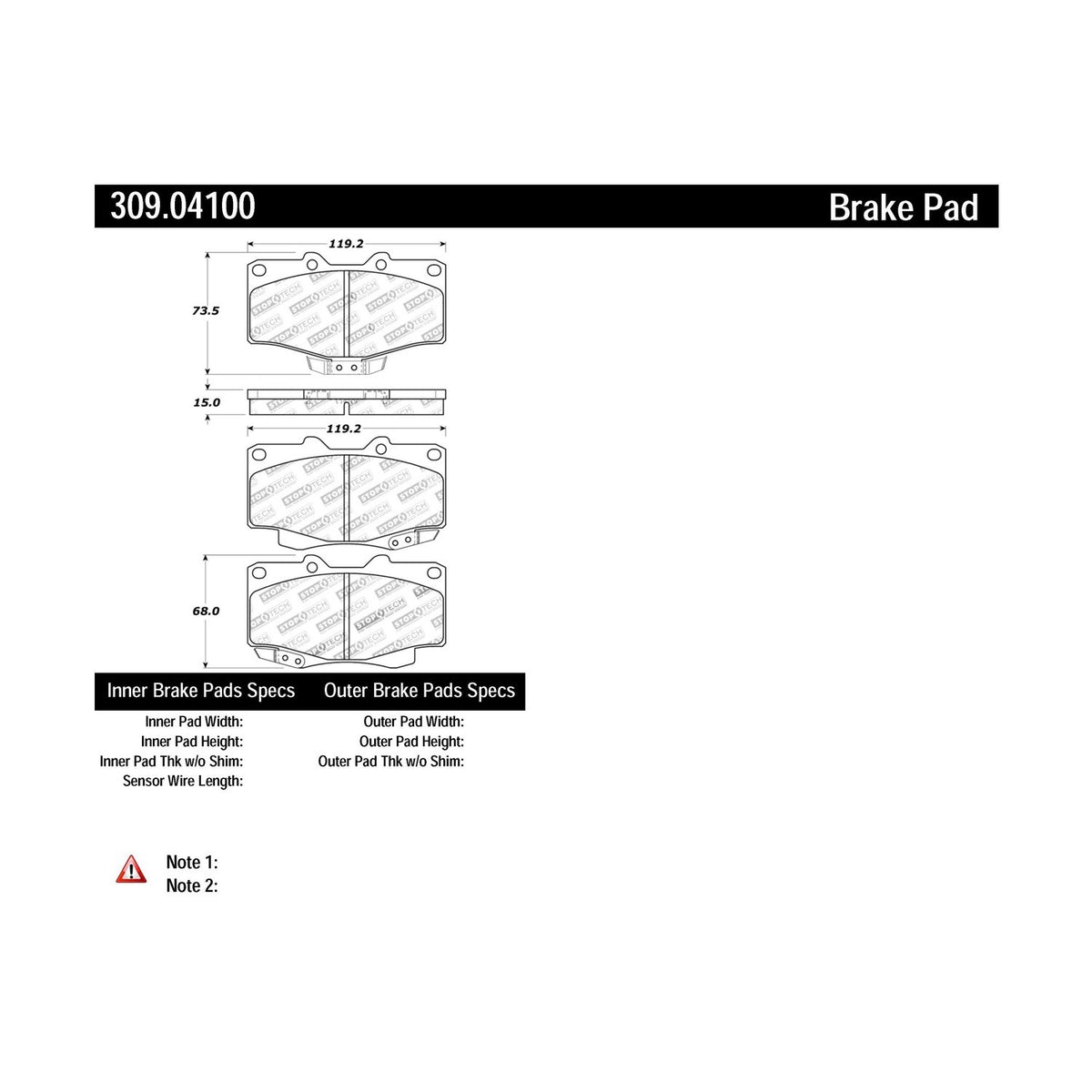 StopTech Sport Brake Pads With Shims And Hardware