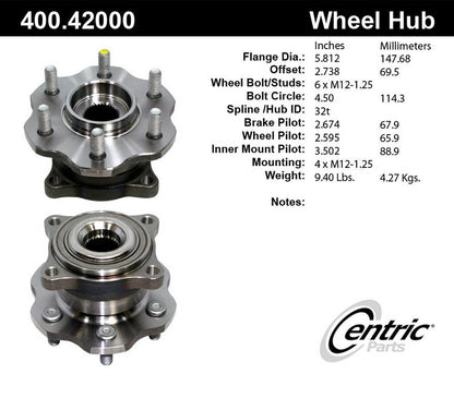 Centric Parts Wheel Bearing and Hub Assembly Premium with no ABS for 1940-2017 vehicles 400.42000