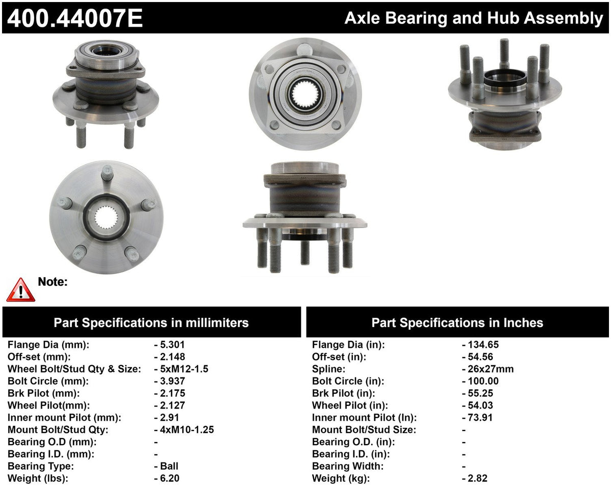 Centric Parts Wheel Bearing And Hub Assembly Standard Without Abs For 2003-2006 Pontiac Vibe Toyota Matrix 400.44007E