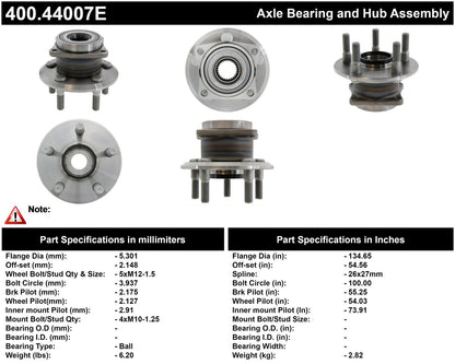 Centric Parts Wheel Bearing And Hub Assembly Standard Without Abs For 2003-2006 Pontiac Vibe Toyota Matrix 400.44007E