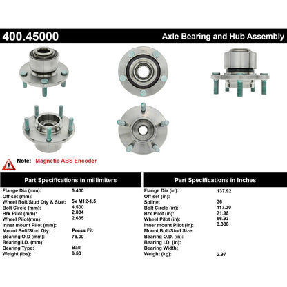 Centric Parts Wheel Bearing and Hub Assembly Premium with ABS for 2004-2005 Mazda 3 400.45000