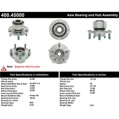 Centric Parts Wheel Bearing and Hub Assembly Premium with ABS for 2004-2005 Mazda 3 400.45000