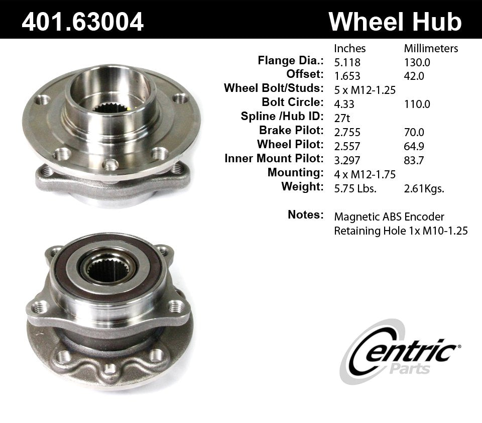 Stoptech Centric Premium Hub and Bearing Assembly w/ABS Tone Ring / Encoder - Front/Rear 401.63004