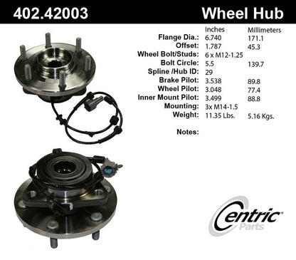 Centric Parts Wheel Bearing and Hub Assembly Premium with Integral ABS 402.42003