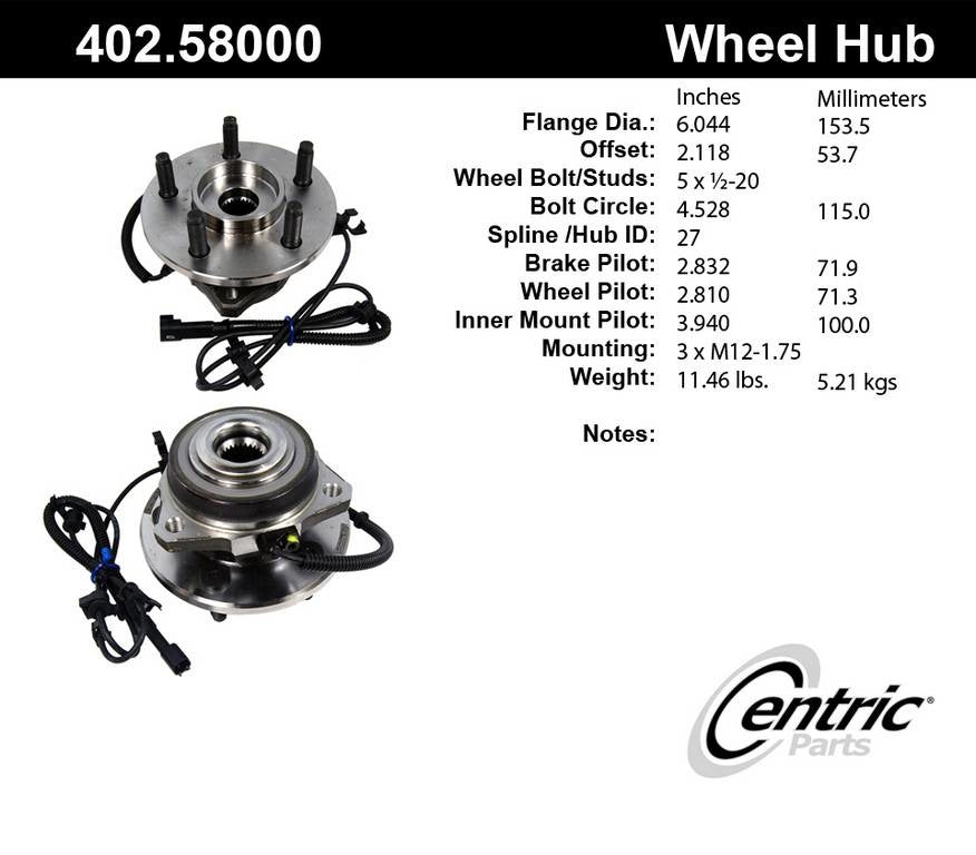 StopTech Premium Hub and Bearing Assembly With Integral ABS 402.58000