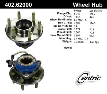 Centric Parts Premium Hub and Bearing Assembly 402.62000