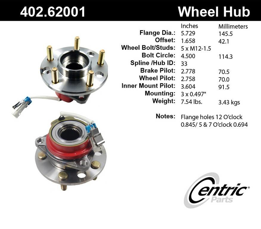 Centric Parts Premium Hub and Bearing Assembly With Integral ABS 402.62001