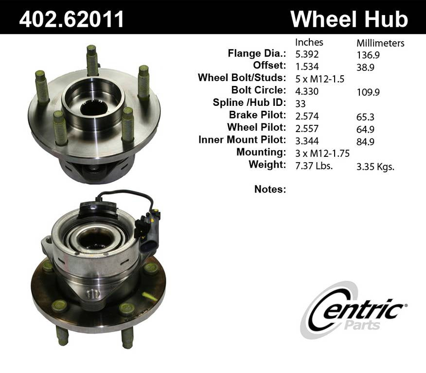 StopTech Premium Hub and Bearing Assembly With Integral ABS 402.62011
