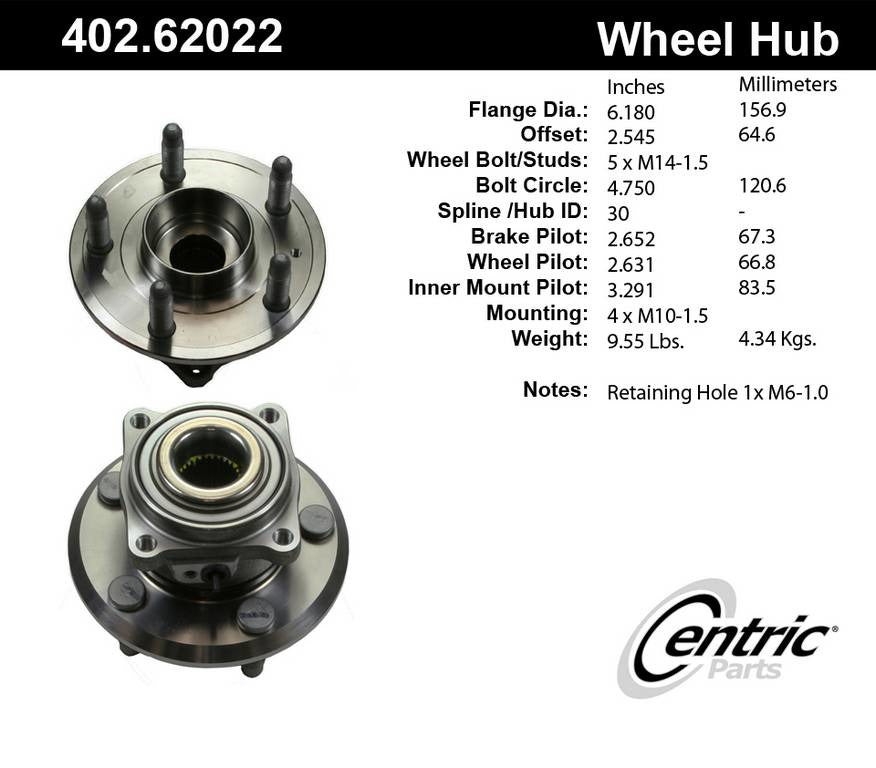 Centric Parts Wheel Bearing and Hub Assembly 402.62022