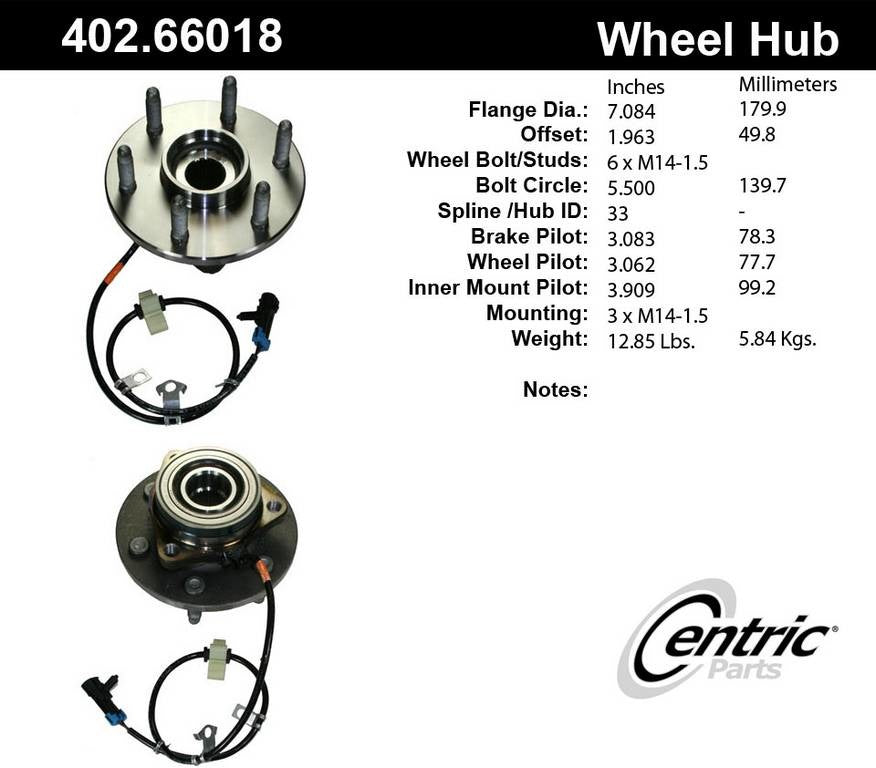 Centric Parts Wheel Bearing and Hub Assembly Premium with Integral ABS 402.66018