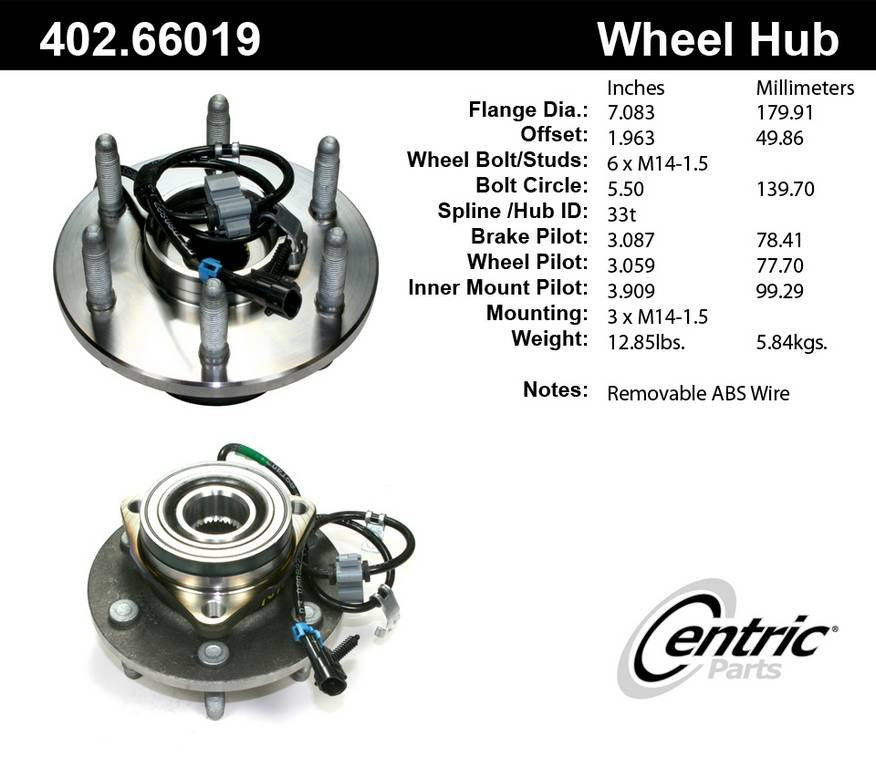 Centric Parts Wheel Bearing and Hub Assembly Premium with Integral ABS 402.66019