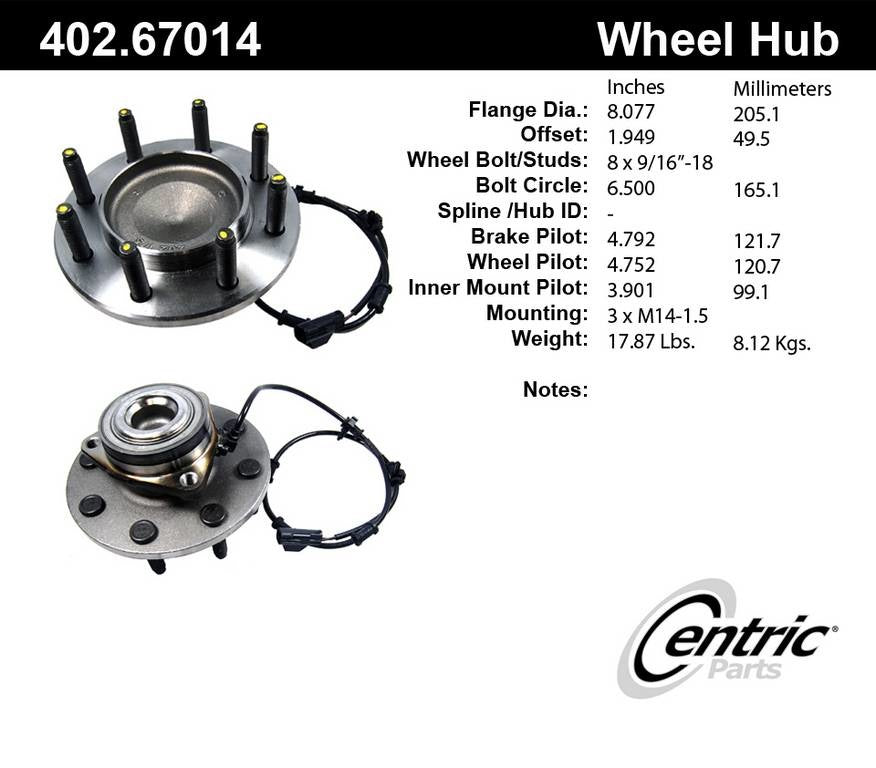 StopTech Premium Hub and Bearing Assembly With Integral ABS 402.67014