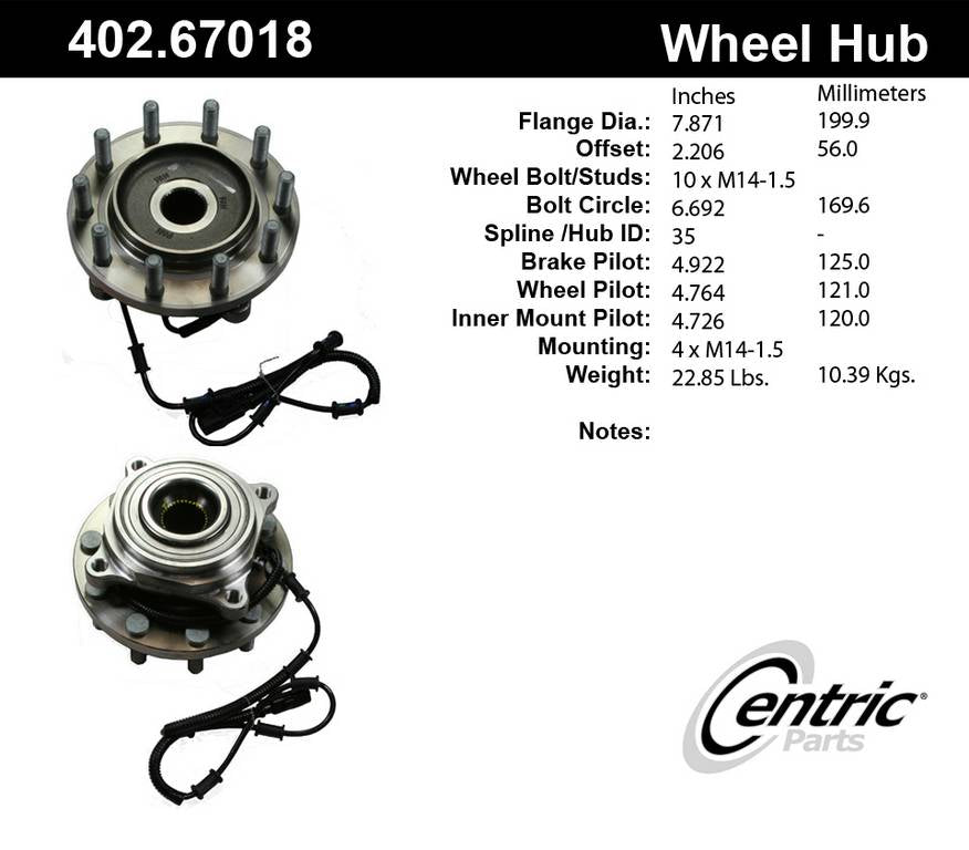 Centric Parts Wheel Bearing and Hub Assembly Premium with Integral ABS 402.67018