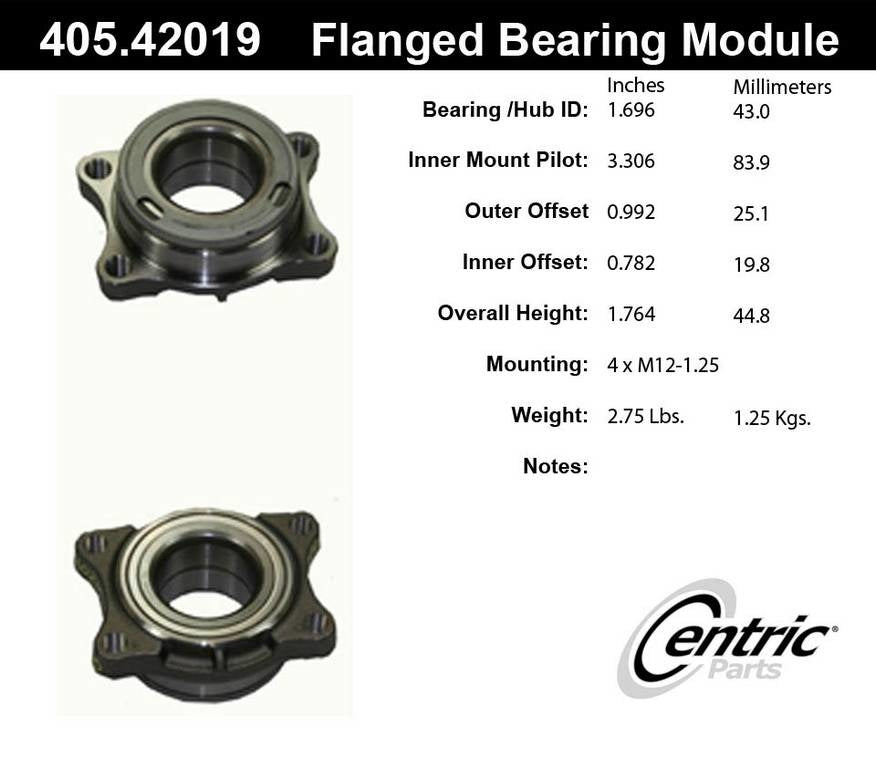 Centric Parts Wheel Bearing and Hub Assembly Flanged for 2004-2006 INFINITI G35 405.42019