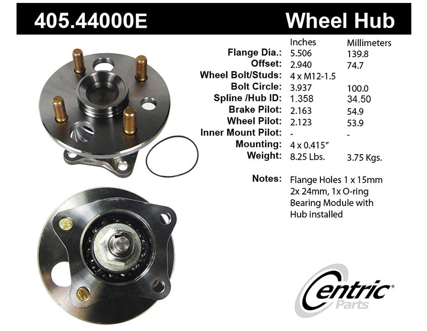 Centric Parts Wheel Bearing and Hub Assembly Standard Non-Driven Hub for 2002-1998 Chevrolet Prizm 1997-1993 Geo Prizm 2002-1993 Toyota Corolla 405.44000E