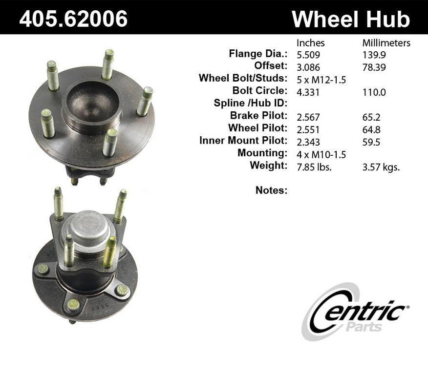Centric Parts Wheel Bearing and Hub Assembly 405.62006E