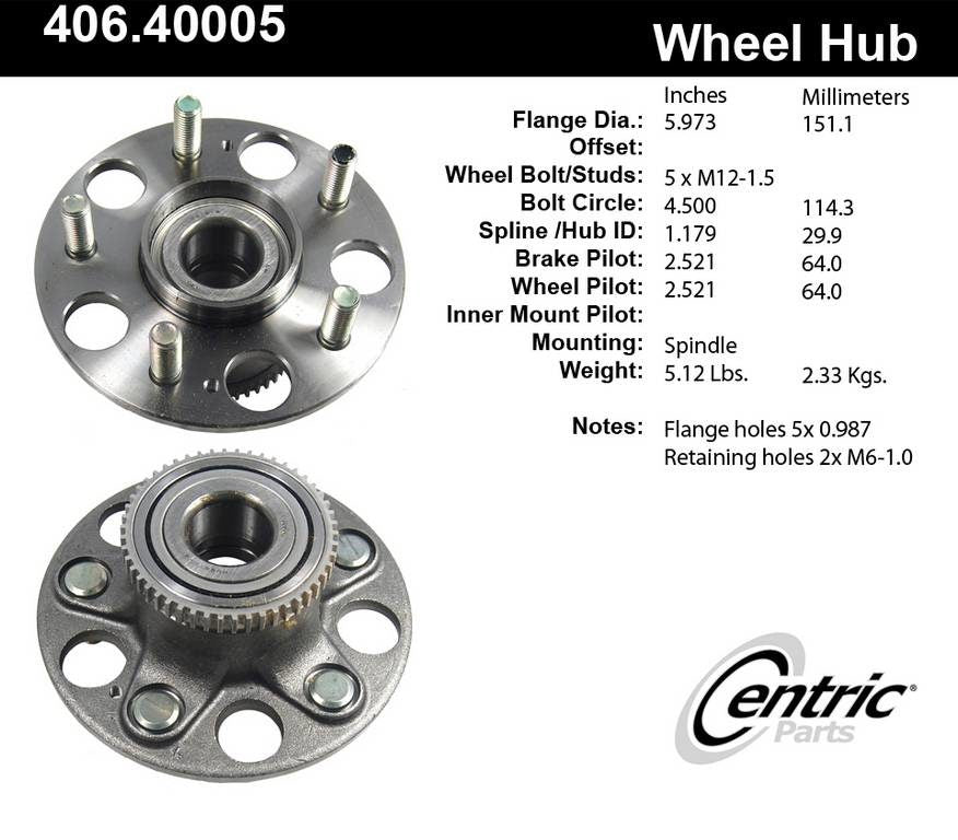 Centric Parts Wheel Bearing and Hub Assembly 406.40005E