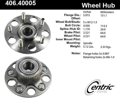Centric Parts Wheel Bearing and Hub Assembly 406.40005E