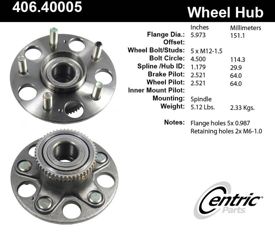 Centric Parts Wheel Bearing and Hub Assembly 406.40005E