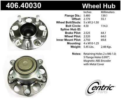 Stoptech Centric Premium Hub and Bearing Assembly (w/ ABS) - Rear 406.40030