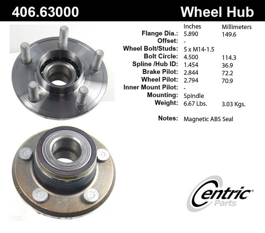 Stoptech Centric Premium Hub and Bearing Assembly w/ABS - Front 406.63000