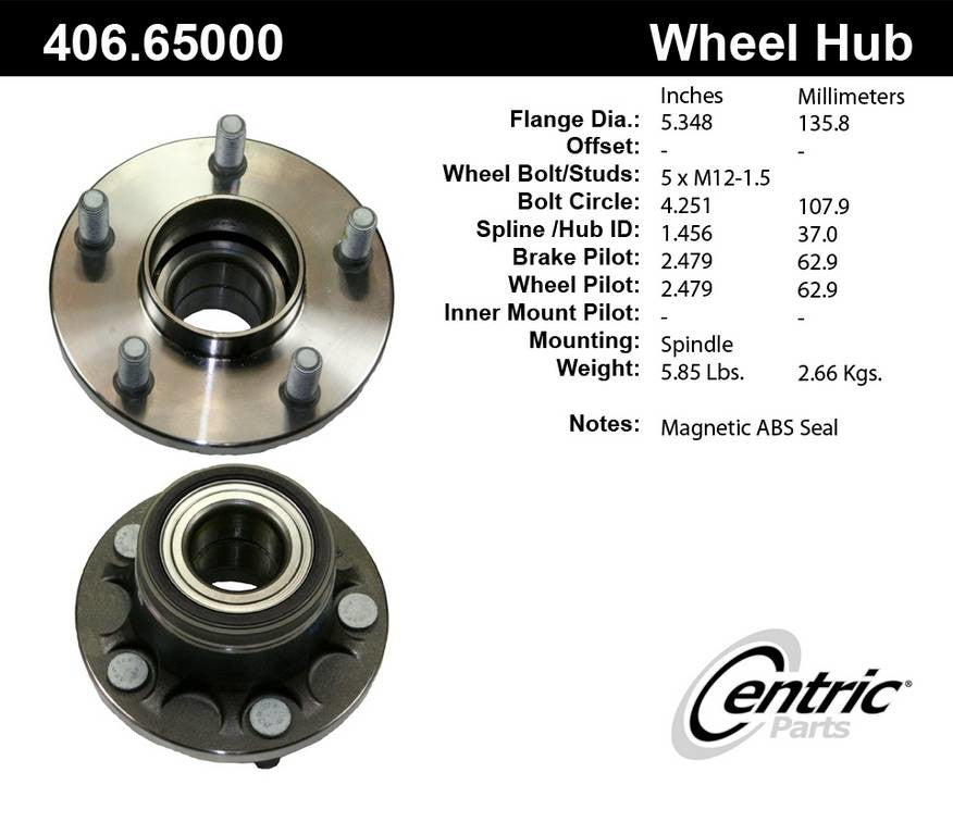 Centric Parts Premium Hub and Bearing Assembly With ABS 406.65000