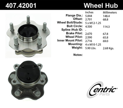 Centric Parts Wheel Bearing and Hub Assembly with Integral ABS for 2000-2017 Vehicles 407.42001