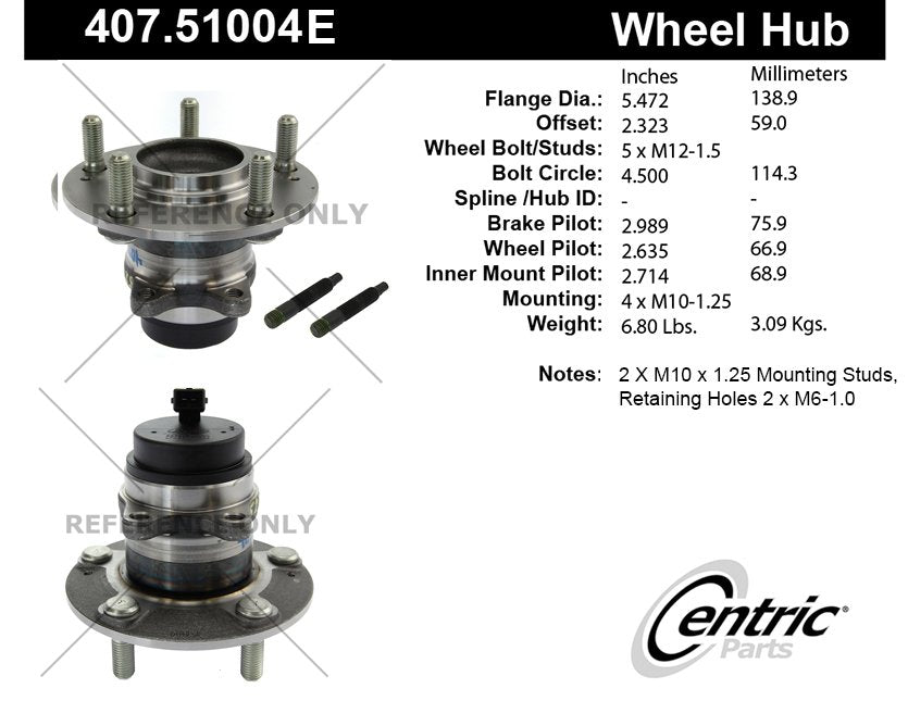 Centric Parts Wheel Bearing and Hub Assembly with Integral ABS for 2000-2017 Vehicles 407.51004E