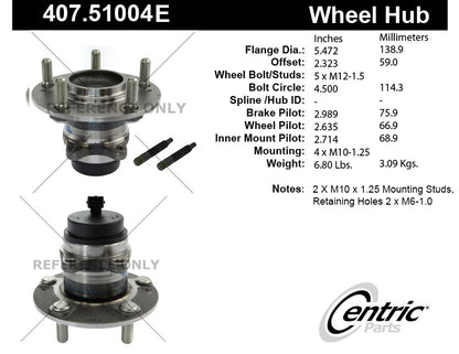 Centric Parts Wheel Bearing and Hub Assembly with Integral ABS for 2000-2017 Vehicles 407.51004E