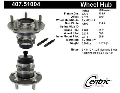 Centric Parts Wheel Bearing and Hub Assembly Premium Non-Driven Hubs with Integral ABS 407.51004