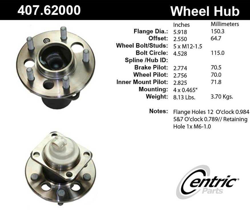 Centric Parts Wheel Bearing and Hub Assembly 407.62000E