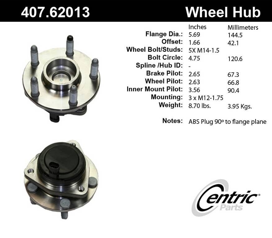 Centric Parts Premium Hub and Bearing Assembly With Integral ABS 407.62013