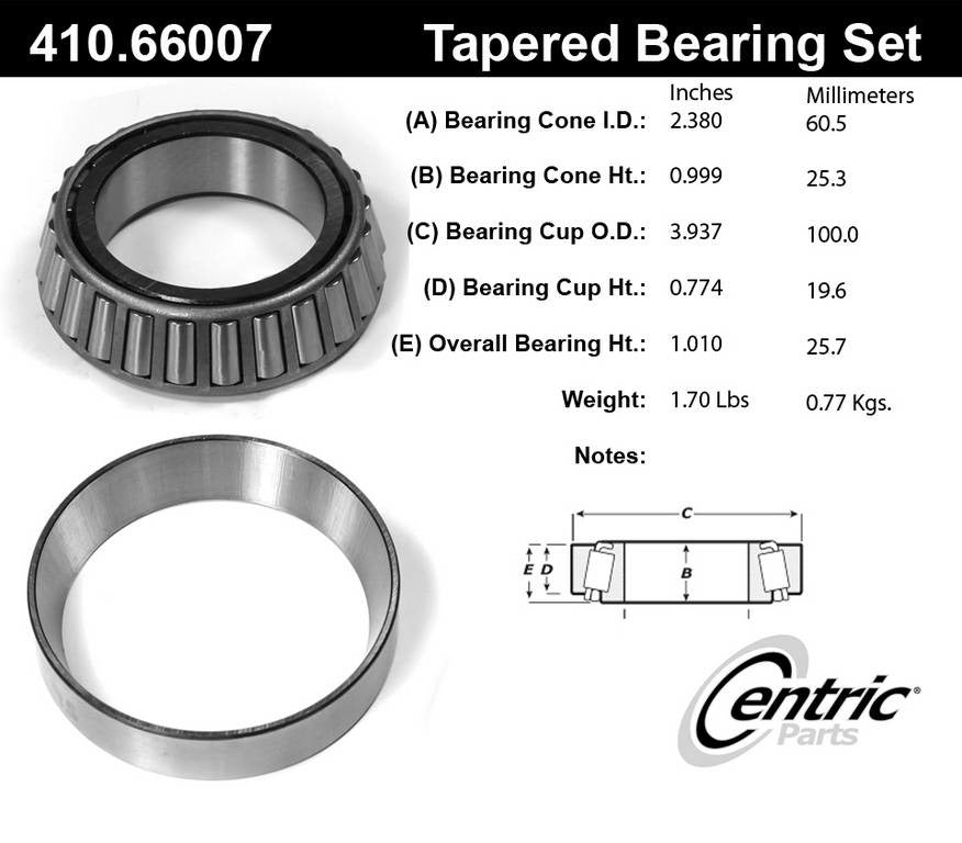 Centric Parts Wheel Bearing and Race Set for 2011-2019 Chevrolet Silverado 2500/3500 GMC Sierra 410.66007
