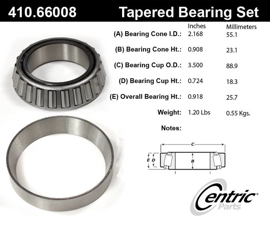Centric Parts Wheel Bearing and Race Set Premium Tapered Roller for 2018-2014 Chevrolet Silverado 2500 410.66008