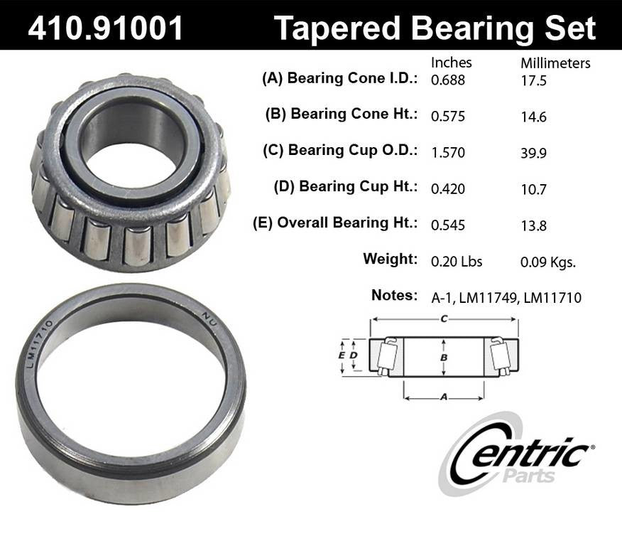 Stoptech Centric 1999-2007 Volkswagen Pointer Premium Front Outer Wheel Bearing and Race Set 410.91001